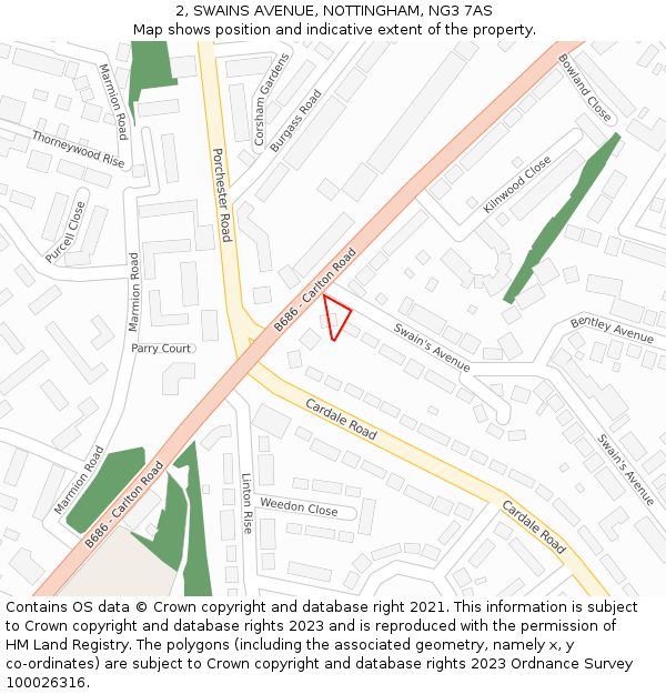 2, SWAINS AVENUE, NOTTINGHAM, NG3 7AS: Location map and indicative extent of plot