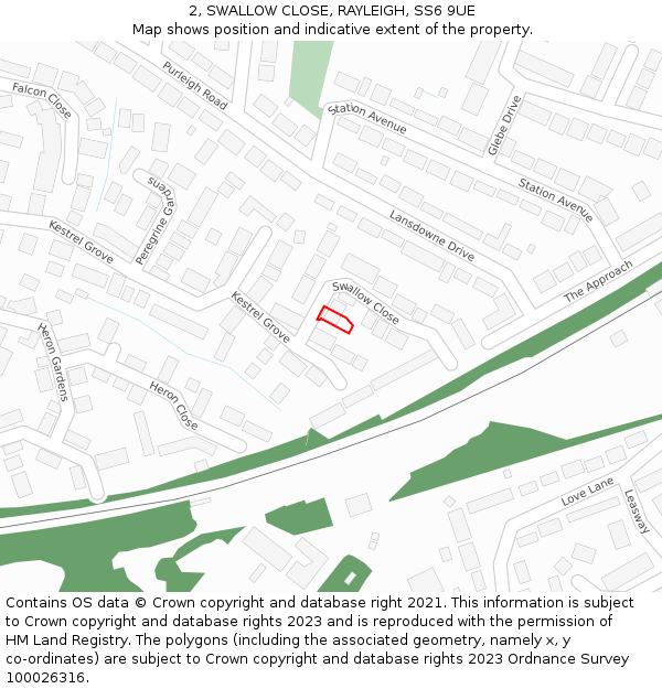 2, SWALLOW CLOSE, RAYLEIGH, SS6 9UE: Location map and indicative extent of plot