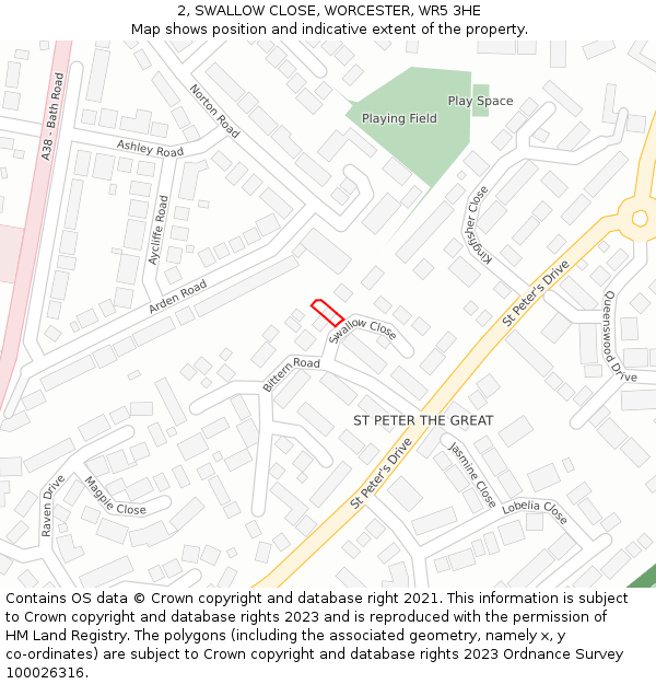 2, SWALLOW CLOSE, WORCESTER, WR5 3HE: Location map and indicative extent of plot