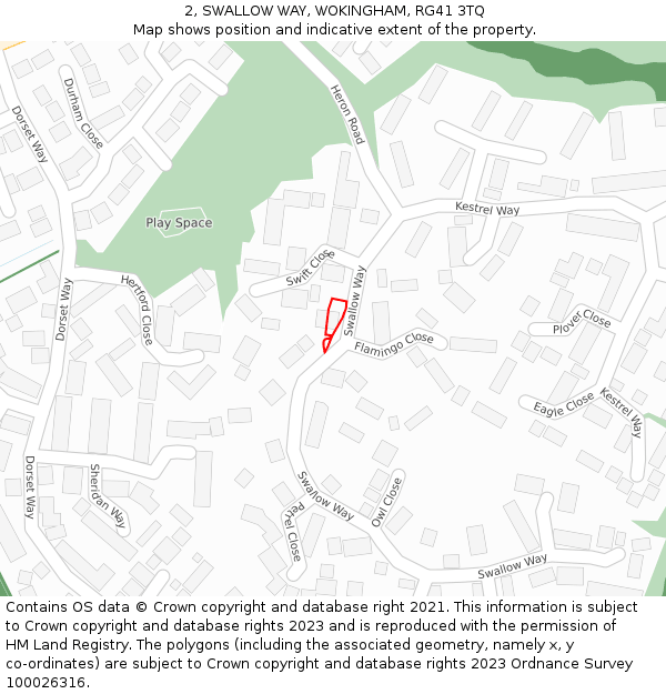 2, SWALLOW WAY, WOKINGHAM, RG41 3TQ: Location map and indicative extent of plot