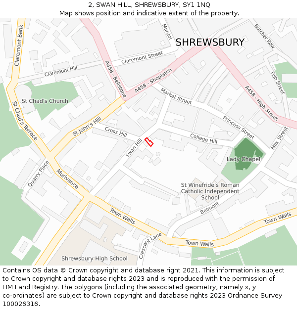 2, SWAN HILL, SHREWSBURY, SY1 1NQ: Location map and indicative extent of plot