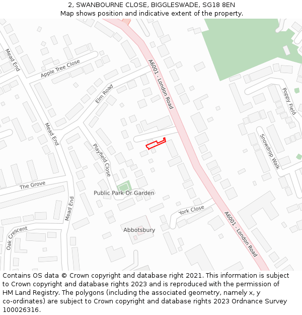 2, SWANBOURNE CLOSE, BIGGLESWADE, SG18 8EN: Location map and indicative extent of plot