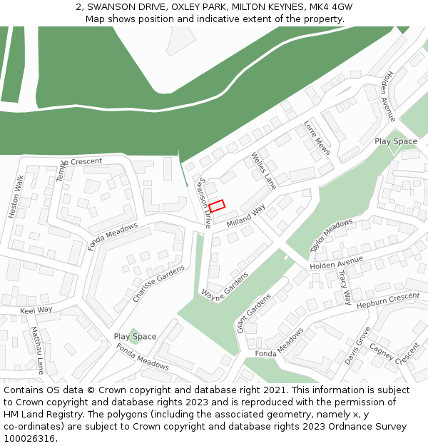 2, SWANSON DRIVE, OXLEY PARK, MILTON KEYNES, MK4 4GW: Location map and indicative extent of plot