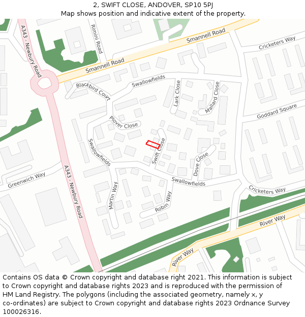 2, SWIFT CLOSE, ANDOVER, SP10 5PJ: Location map and indicative extent of plot