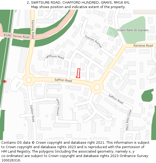 2, SWIFTSURE ROAD, CHAFFORD HUNDRED, GRAYS, RM16 6YL: Location map and indicative extent of plot