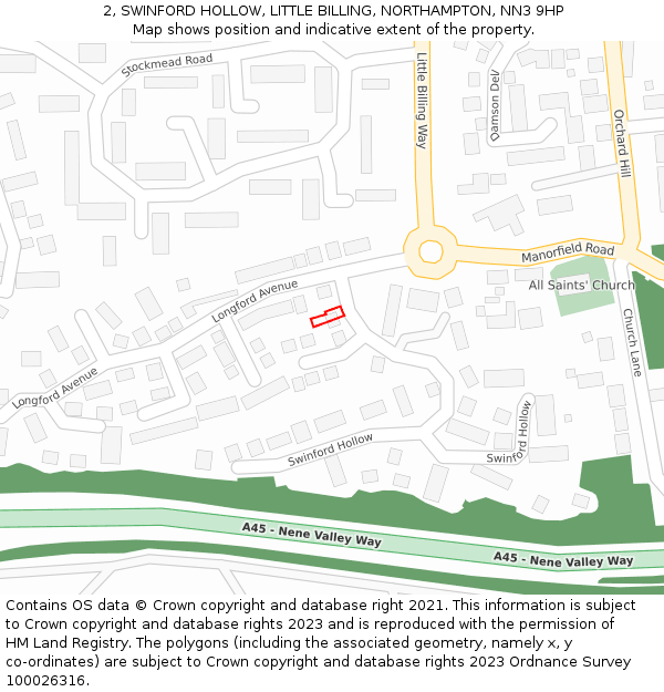 2, SWINFORD HOLLOW, LITTLE BILLING, NORTHAMPTON, NN3 9HP: Location map and indicative extent of plot