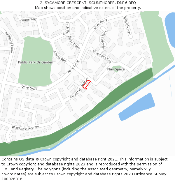 2, SYCAMORE CRESCENT, SCUNTHORPE, DN16 3FQ: Location map and indicative extent of plot