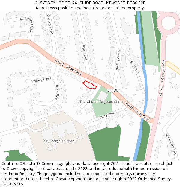 2, SYDNEY LODGE, 44, SHIDE ROAD, NEWPORT, PO30 1YE: Location map and indicative extent of plot