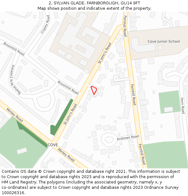 2, SYLVAN GLADE, FARNBOROUGH, GU14 9FT: Location map and indicative extent of plot