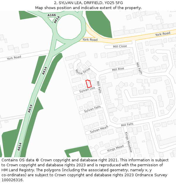 2, SYLVAN LEA, DRIFFIELD, YO25 5FG: Location map and indicative extent of plot