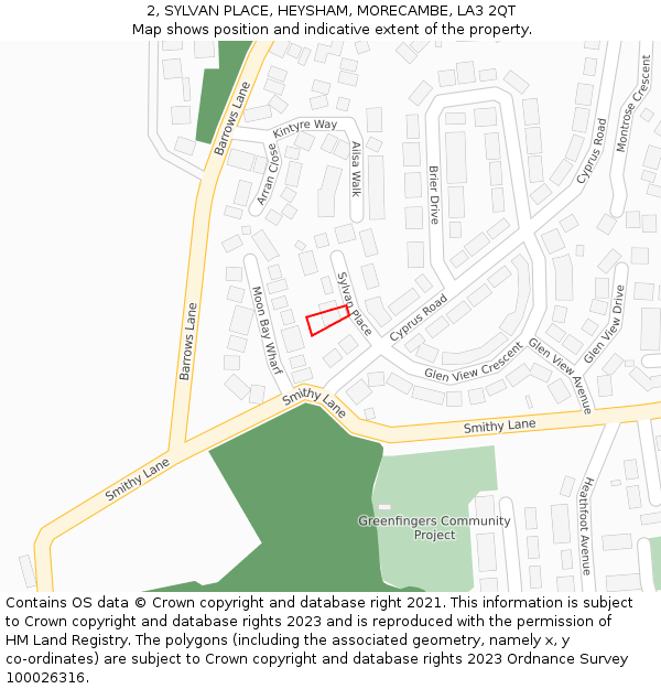 2, SYLVAN PLACE, HEYSHAM, MORECAMBE, LA3 2QT: Location map and indicative extent of plot