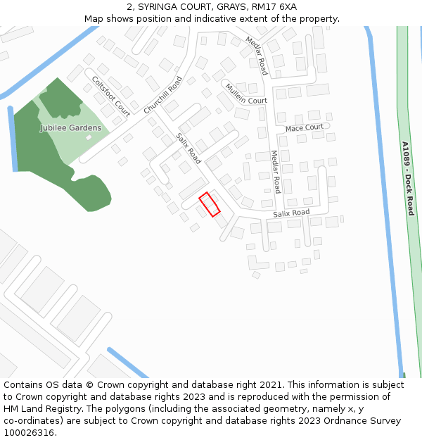 2, SYRINGA COURT, GRAYS, RM17 6XA: Location map and indicative extent of plot