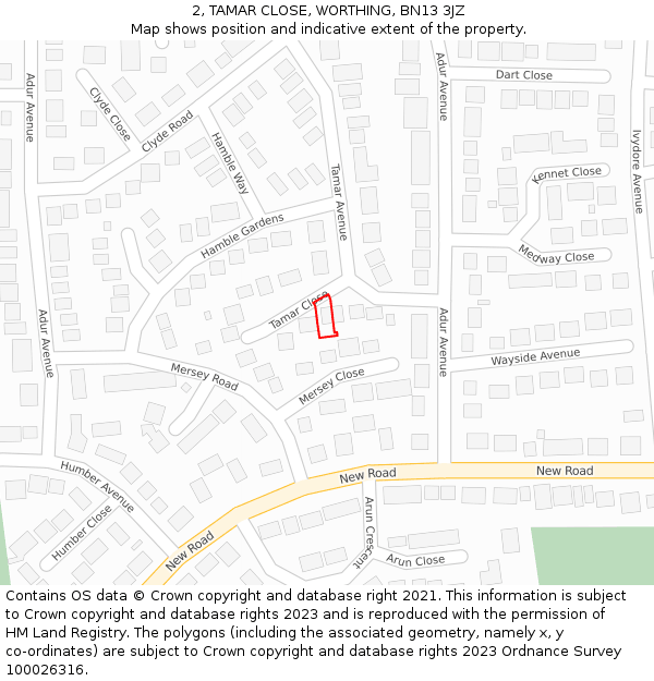 2, TAMAR CLOSE, WORTHING, BN13 3JZ: Location map and indicative extent of plot