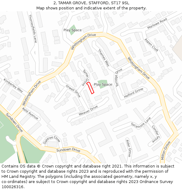 2, TAMAR GROVE, STAFFORD, ST17 9SL: Location map and indicative extent of plot