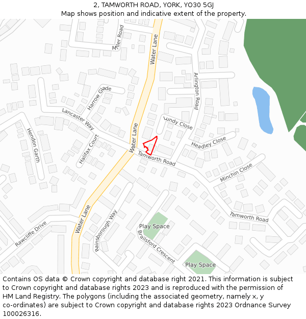 2, TAMWORTH ROAD, YORK, YO30 5GJ: Location map and indicative extent of plot