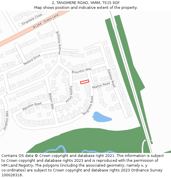 2, TANGMERE ROAD, YARM, TS15 9GF: Location map and indicative extent of plot