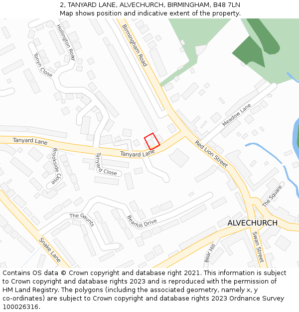 2, TANYARD LANE, ALVECHURCH, BIRMINGHAM, B48 7LN: Location map and indicative extent of plot