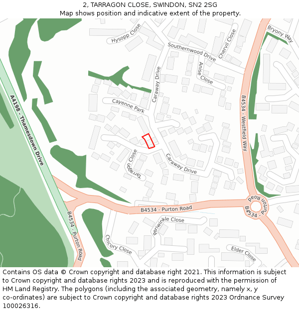 2, TARRAGON CLOSE, SWINDON, SN2 2SG: Location map and indicative extent of plot