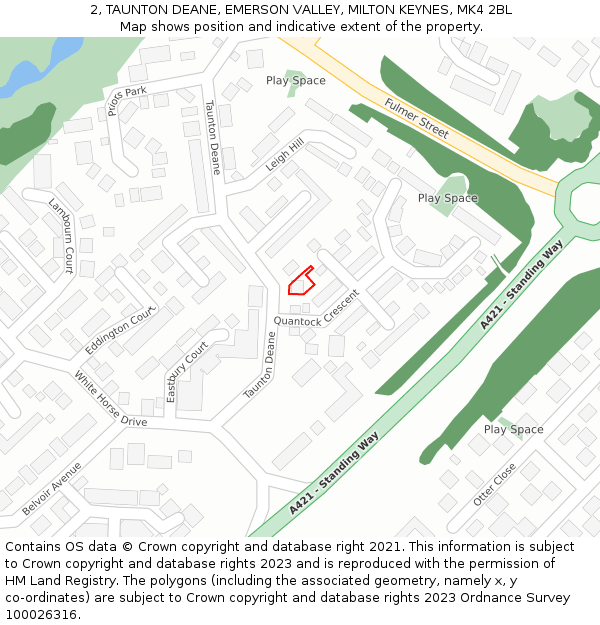 2, TAUNTON DEANE, EMERSON VALLEY, MILTON KEYNES, MK4 2BL: Location map and indicative extent of plot