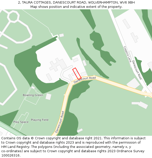 2, TAURA COTTAGES, DANESCOURT ROAD, WOLVERHAMPTON, WV6 9BH: Location map and indicative extent of plot