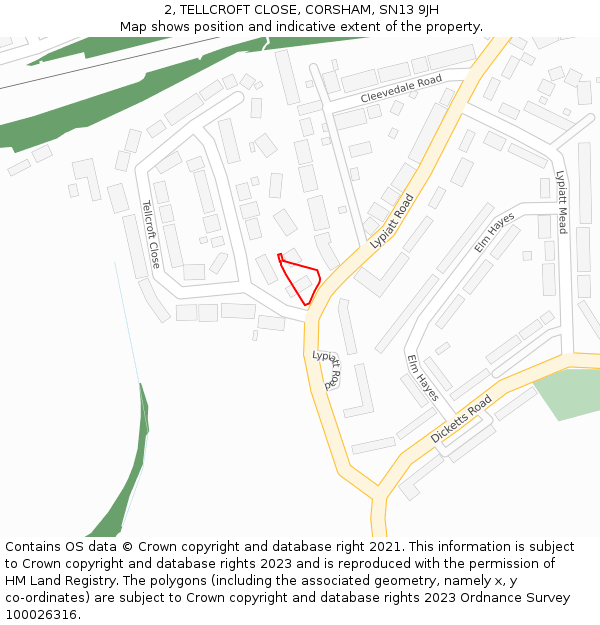 2, TELLCROFT CLOSE, CORSHAM, SN13 9JH: Location map and indicative extent of plot