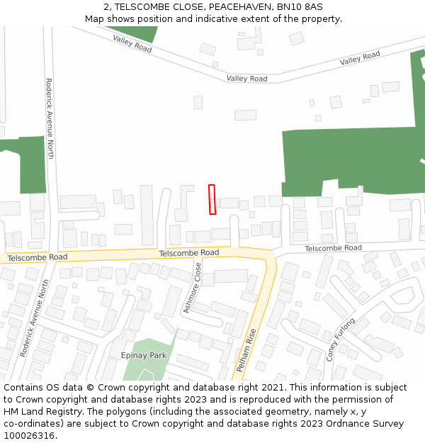 2, TELSCOMBE CLOSE, PEACEHAVEN, BN10 8AS: Location map and indicative extent of plot