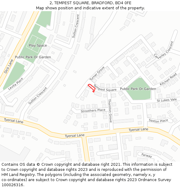 2, TEMPEST SQUARE, BRADFORD, BD4 0FE: Location map and indicative extent of plot