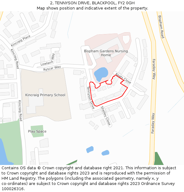 2, TENNYSON DRIVE, BLACKPOOL, FY2 0GH: Location map and indicative extent of plot