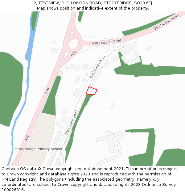 2, TEST VIEW, OLD LONDON ROAD, STOCKBRIDGE, SO20 6EJ: Location map and indicative extent of plot