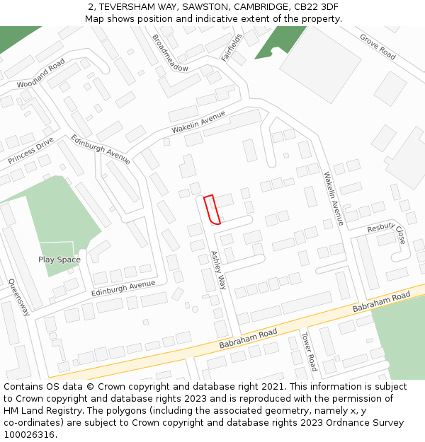 2, TEVERSHAM WAY, SAWSTON, CAMBRIDGE, CB22 3DF: Location map and indicative extent of plot