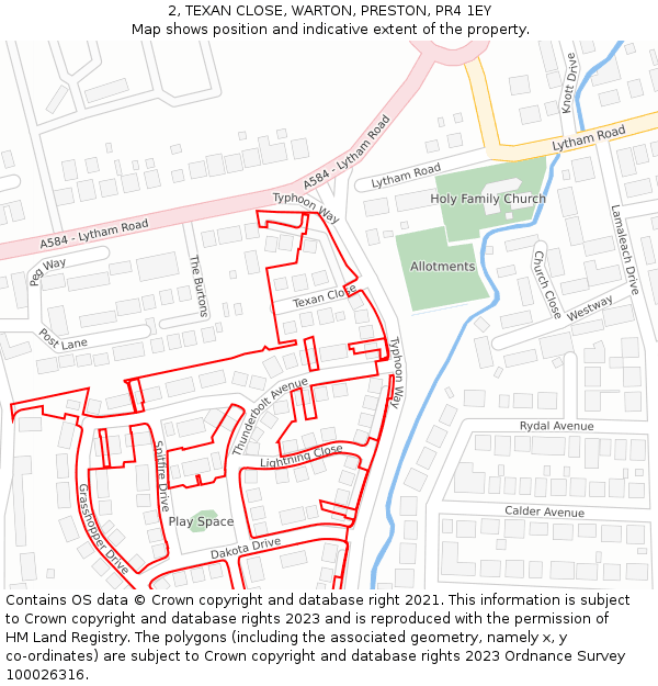 2, TEXAN CLOSE, WARTON, PRESTON, PR4 1EY: Location map and indicative extent of plot