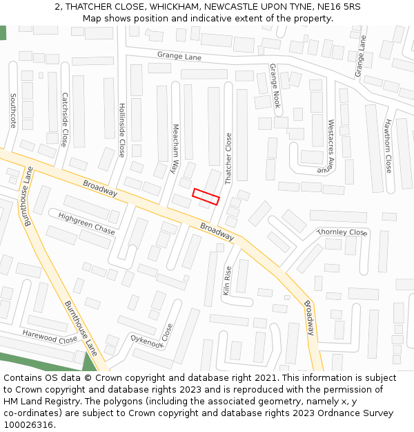 2, THATCHER CLOSE, WHICKHAM, NEWCASTLE UPON TYNE, NE16 5RS: Location map and indicative extent of plot