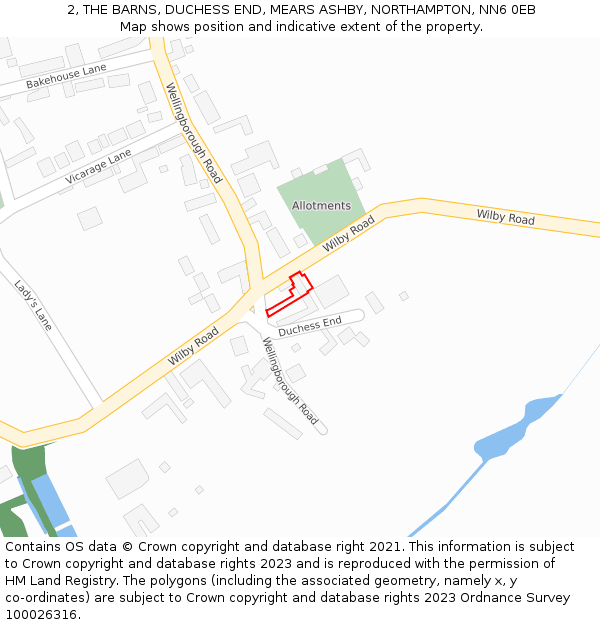 2, THE BARNS, DUCHESS END, MEARS ASHBY, NORTHAMPTON, NN6 0EB: Location map and indicative extent of plot