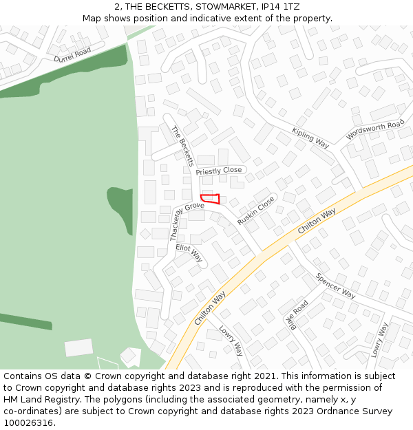 2, THE BECKETTS, STOWMARKET, IP14 1TZ: Location map and indicative extent of plot