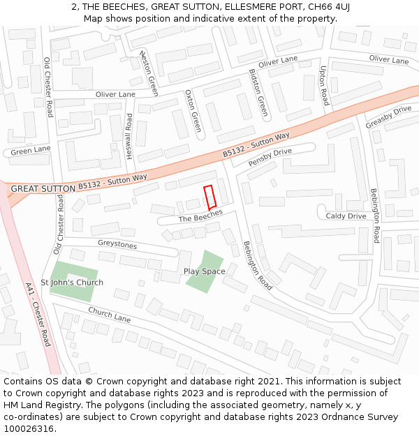 2, THE BEECHES, GREAT SUTTON, ELLESMERE PORT, CH66 4UJ: Location map and indicative extent of plot