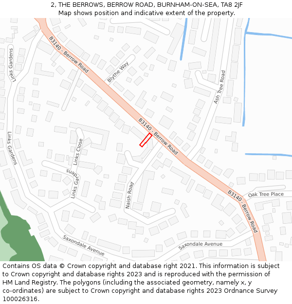 2, THE BERROWS, BERROW ROAD, BURNHAM-ON-SEA, TA8 2JF: Location map and indicative extent of plot