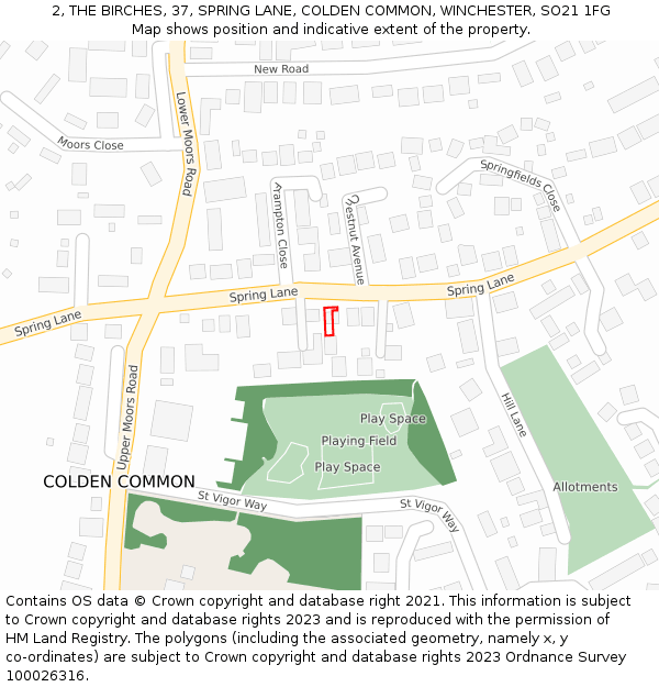 2, THE BIRCHES, 37, SPRING LANE, COLDEN COMMON, WINCHESTER, SO21 1FG: Location map and indicative extent of plot