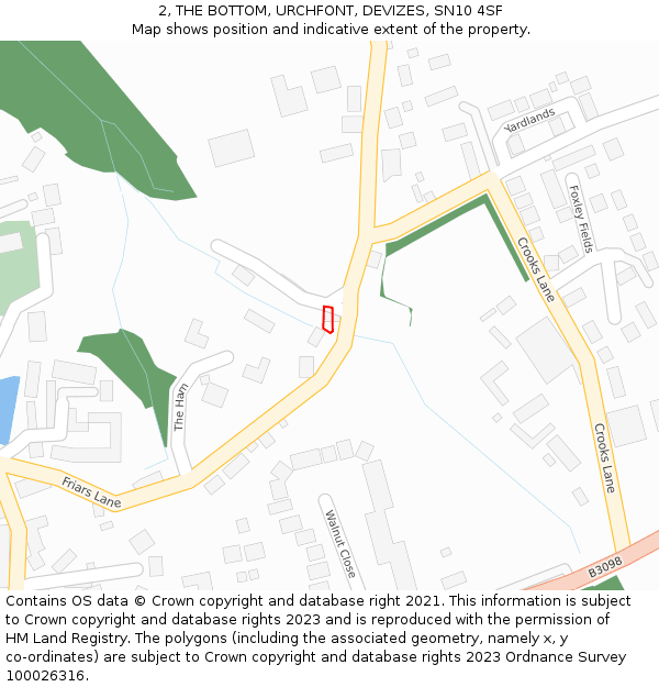 2, THE BOTTOM, URCHFONT, DEVIZES, SN10 4SF: Location map and indicative extent of plot