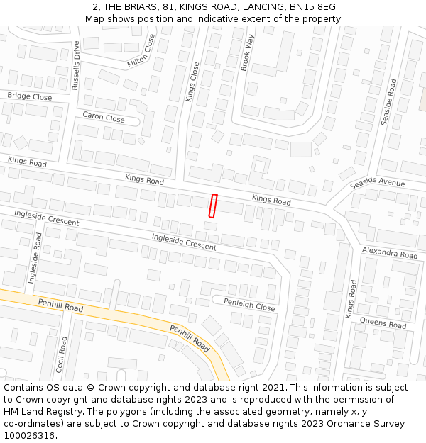 2, THE BRIARS, 81, KINGS ROAD, LANCING, BN15 8EG: Location map and indicative extent of plot