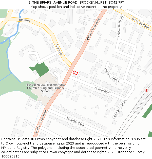 2, THE BRIARS, AVENUE ROAD, BROCKENHURST, SO42 7RT: Location map and indicative extent of plot