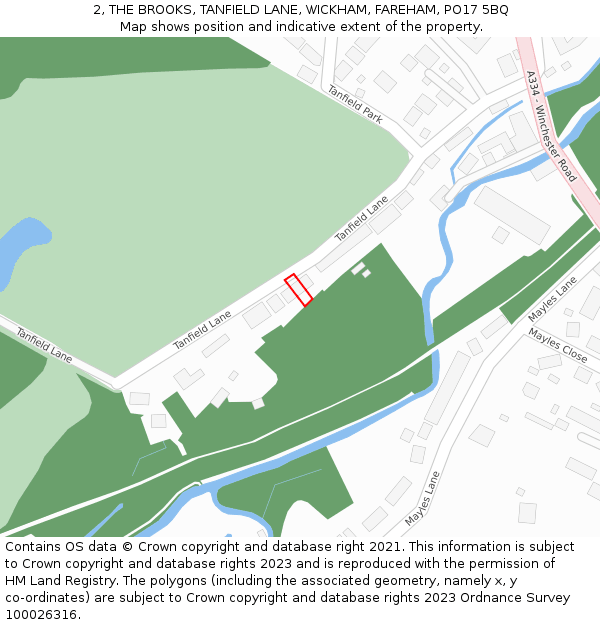 2, THE BROOKS, TANFIELD LANE, WICKHAM, FAREHAM, PO17 5BQ: Location map and indicative extent of plot