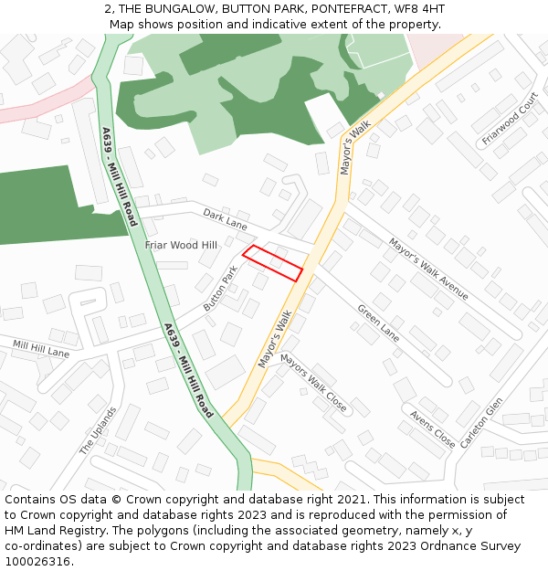 2, THE BUNGALOW, BUTTON PARK, PONTEFRACT, WF8 4HT: Location map and indicative extent of plot