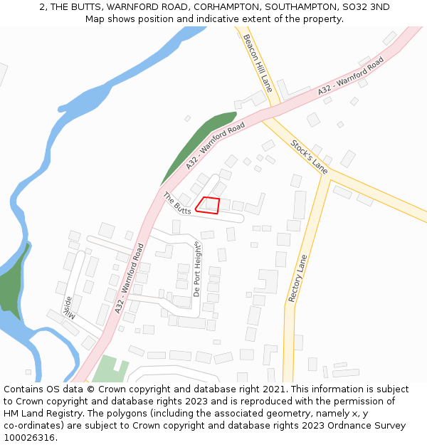 2, THE BUTTS, WARNFORD ROAD, CORHAMPTON, SOUTHAMPTON, SO32 3ND: Location map and indicative extent of plot