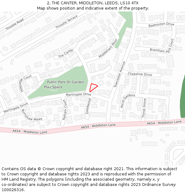 2, THE CANTER, MIDDLETON, LEEDS, LS10 4TX: Location map and indicative extent of plot