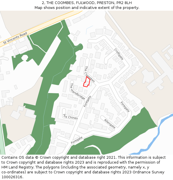 2, THE COOMBES, FULWOOD, PRESTON, PR2 8LH: Location map and indicative extent of plot