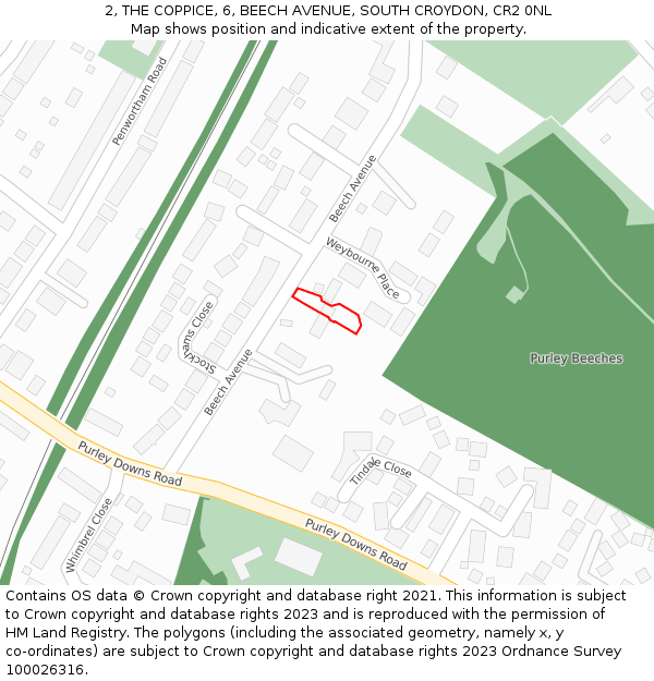 2, THE COPPICE, 6, BEECH AVENUE, SOUTH CROYDON, CR2 0NL: Location map and indicative extent of plot