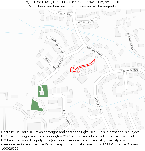 2, THE COTTAGE, HIGH FAWR AVENUE, OSWESTRY, SY11 1TB: Location map and indicative extent of plot