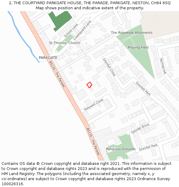 2, THE COURTYARD PARKGATE HOUSE, THE PARADE, PARKGATE, NESTON, CH64 6SQ: Location map and indicative extent of plot