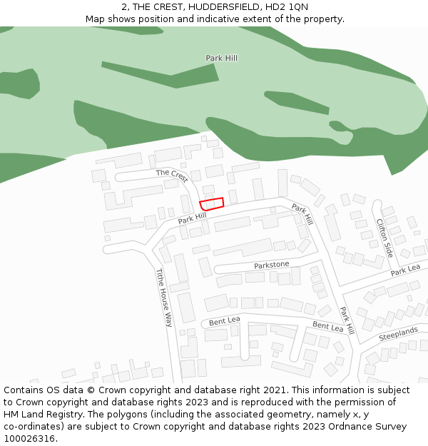 2, THE CREST, HUDDERSFIELD, HD2 1QN: Location map and indicative extent of plot