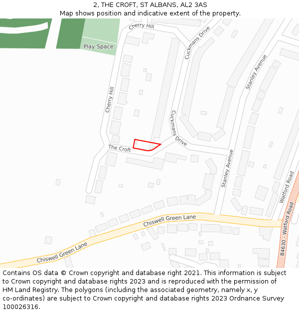 2, THE CROFT, ST ALBANS, AL2 3AS: Location map and indicative extent of plot